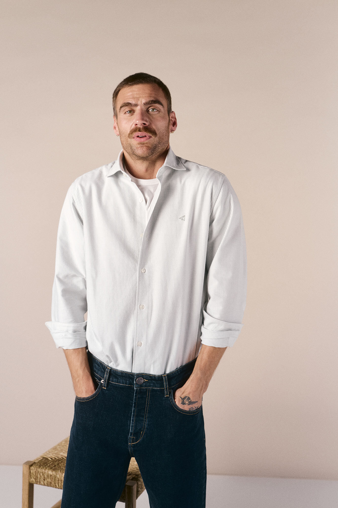 OOTO Camisa oxford manga comprida &agrave;s riscas candela