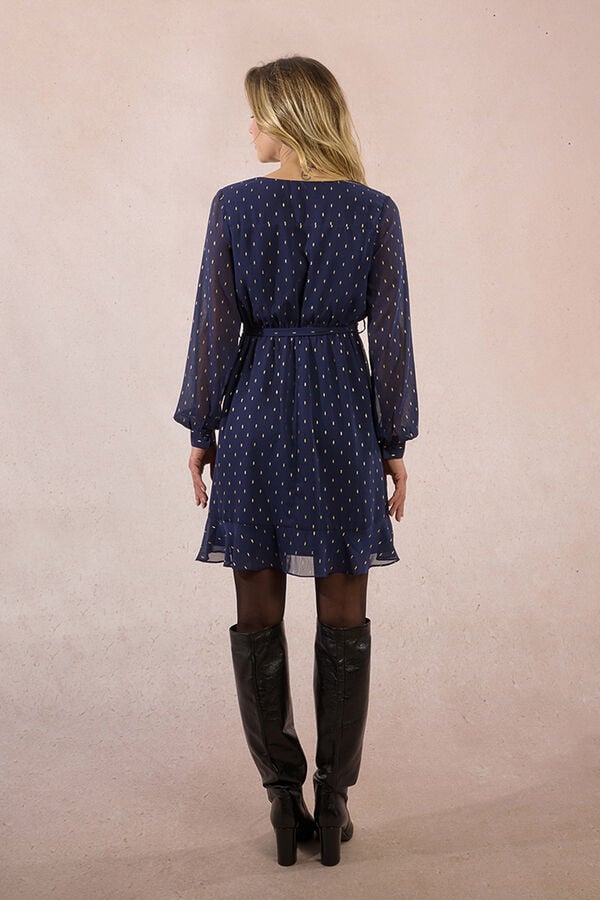 Molly Bracken Vestido corto de manga larga estampado Azul marino