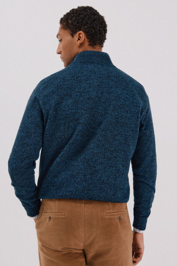 Cortefiel Camisola lã torçal gola fecho-éclair Azul