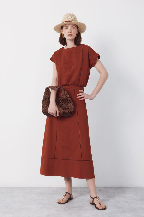 Cortefiel Top bordado Brown