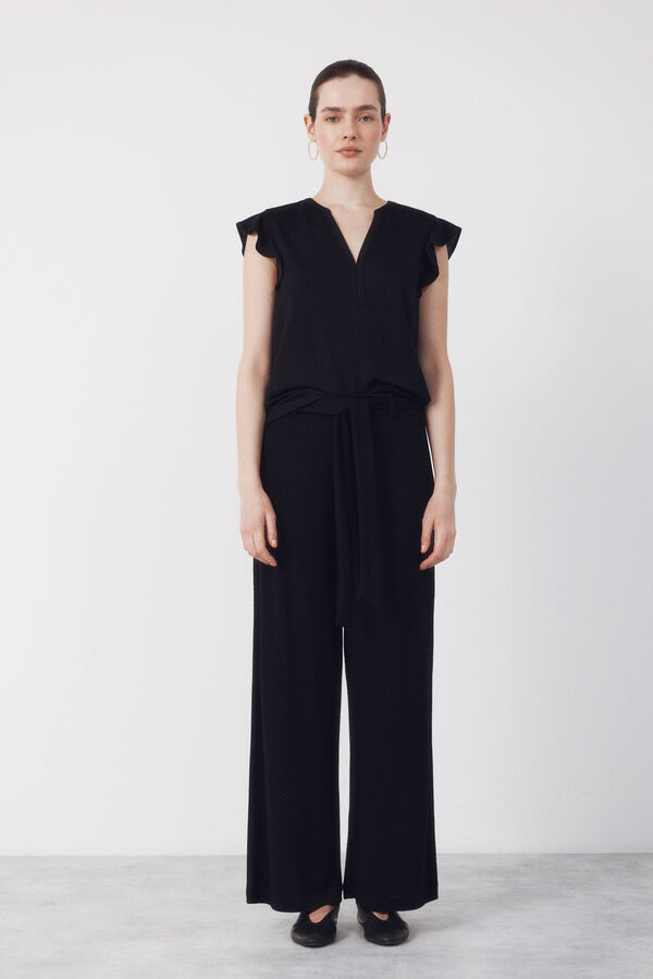 Cortefiel Flounced sleeve t-shirt Black