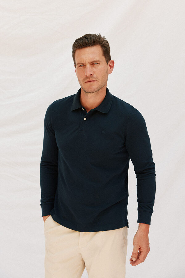 Cortefiel Essential long-sleeved polo shirt Navy
