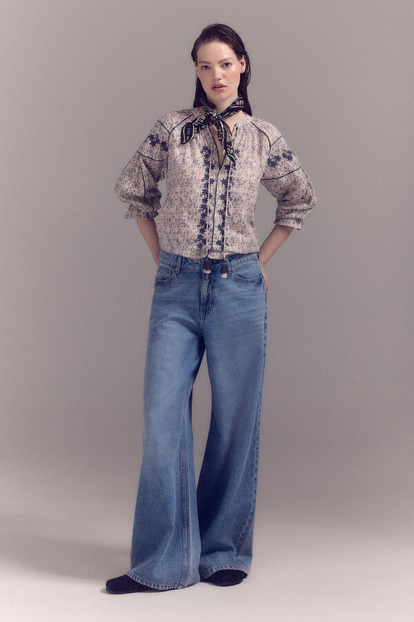 Slowlove Blusa bordada manga larga Estampado blanco