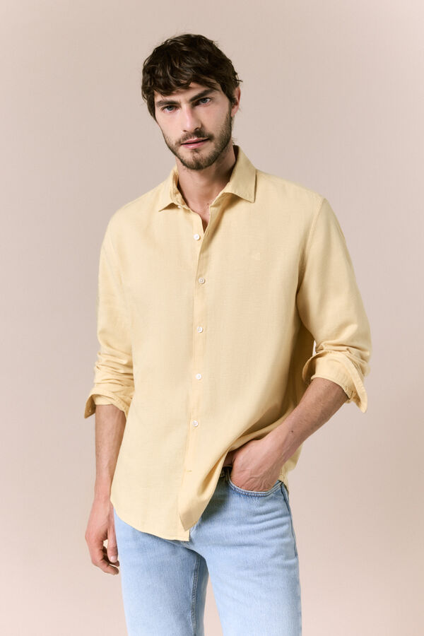 OOTO Camisa algod&oacute;n lino manga larga Dorado
