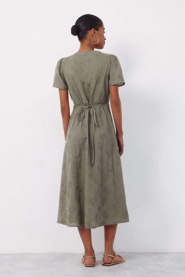 Cortefiel Vestido bordado Kaki