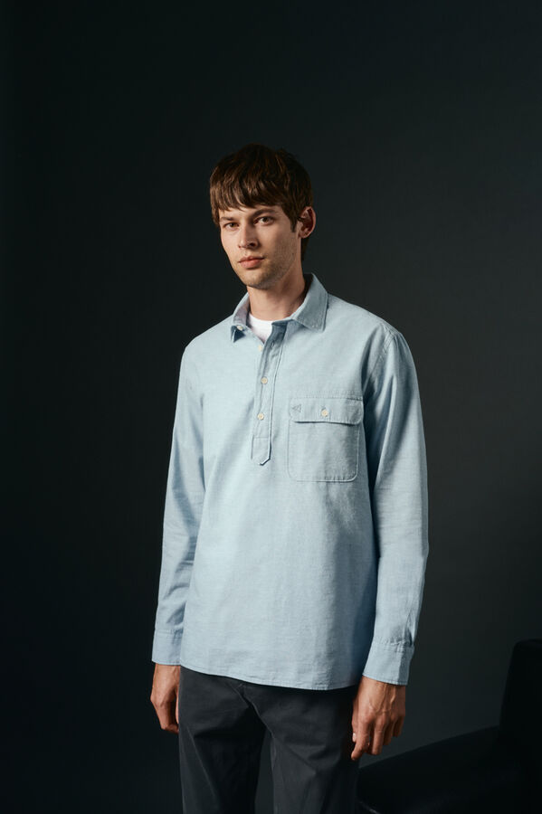 OOTO Polera de algod&oacute;n con lino Blue