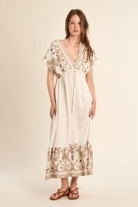 Molly Bracken Vestido largo de manga corta detalles bordados