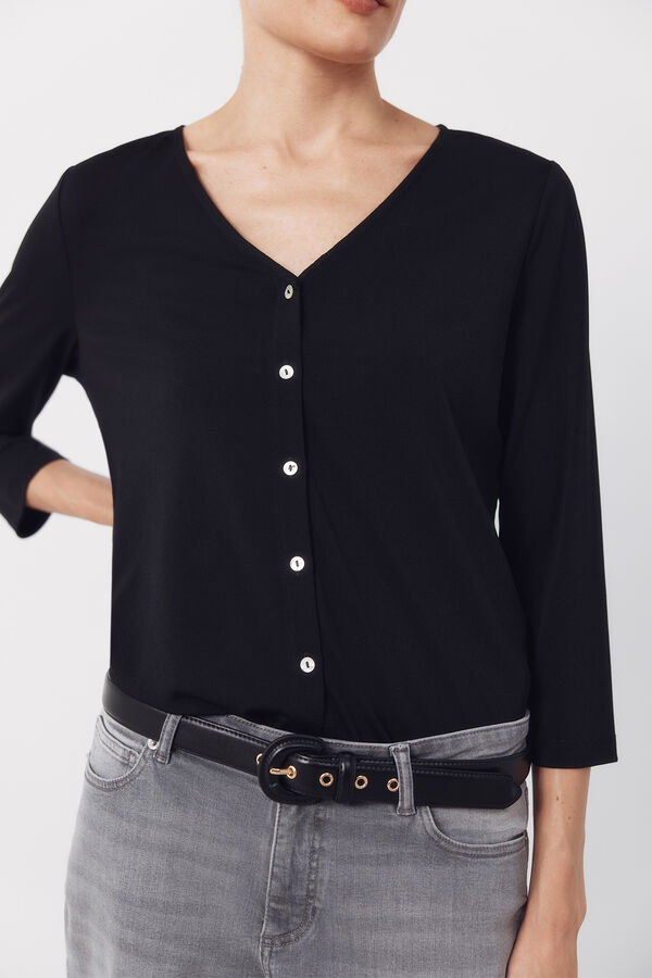 Cortefiel Top escote pico botones Negro