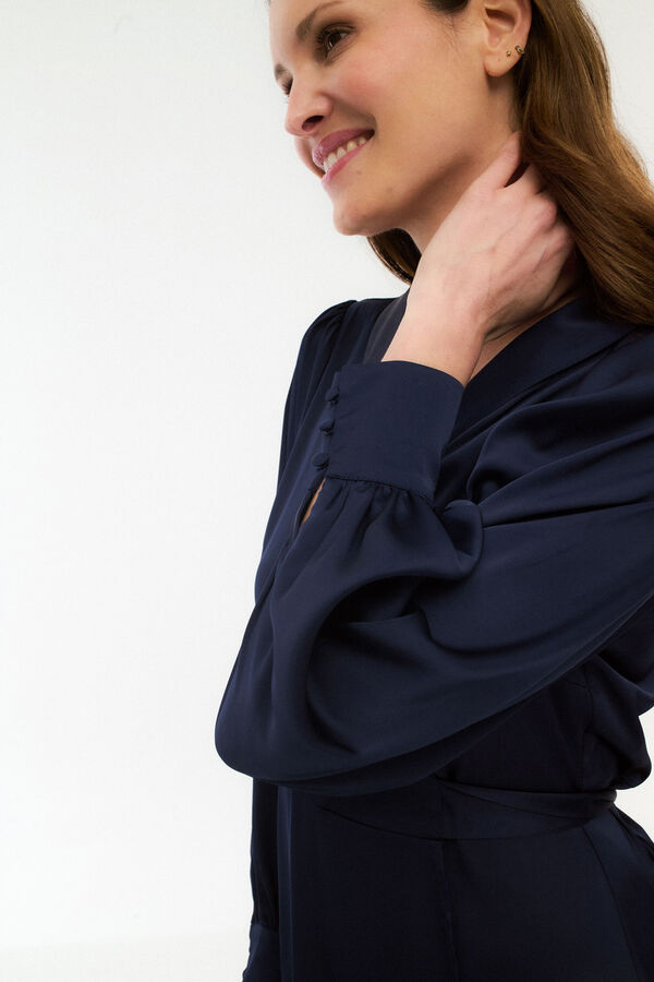 Vila Vestido midi cruzado satinado Azul marino