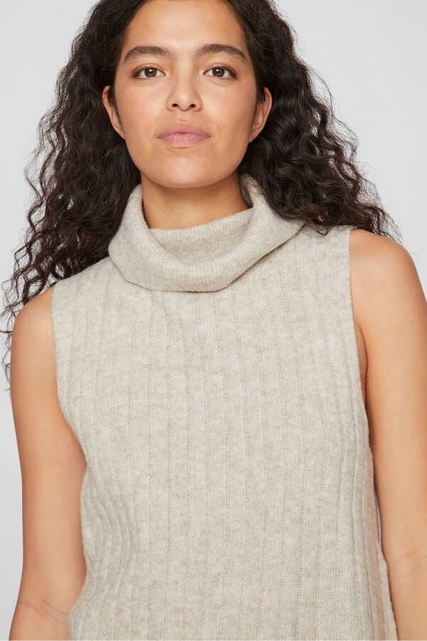 Vila Chaleco de punto de cuello vuelto Beige
