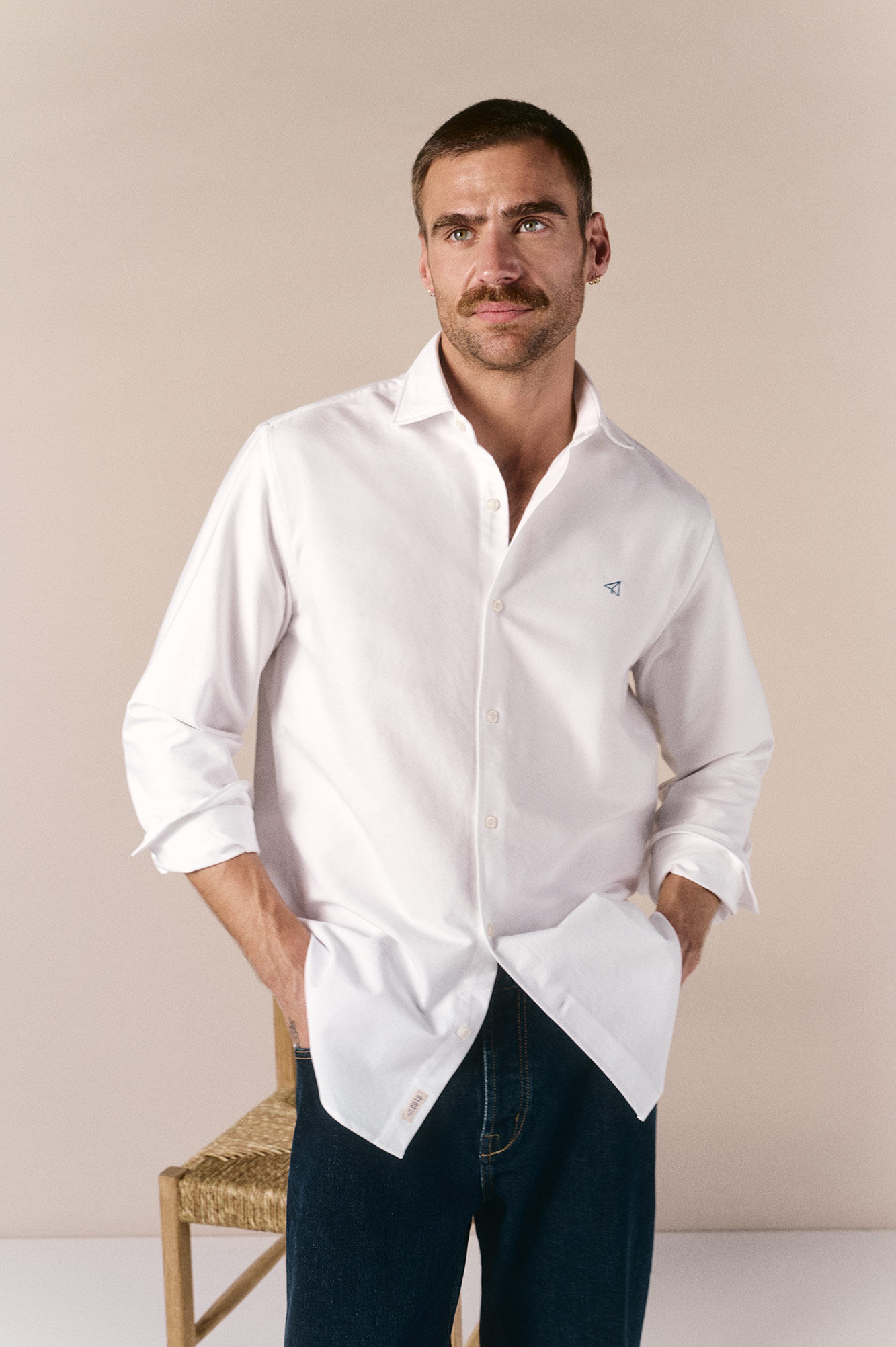 OOTO Camisa oxford lisa de manga comprida