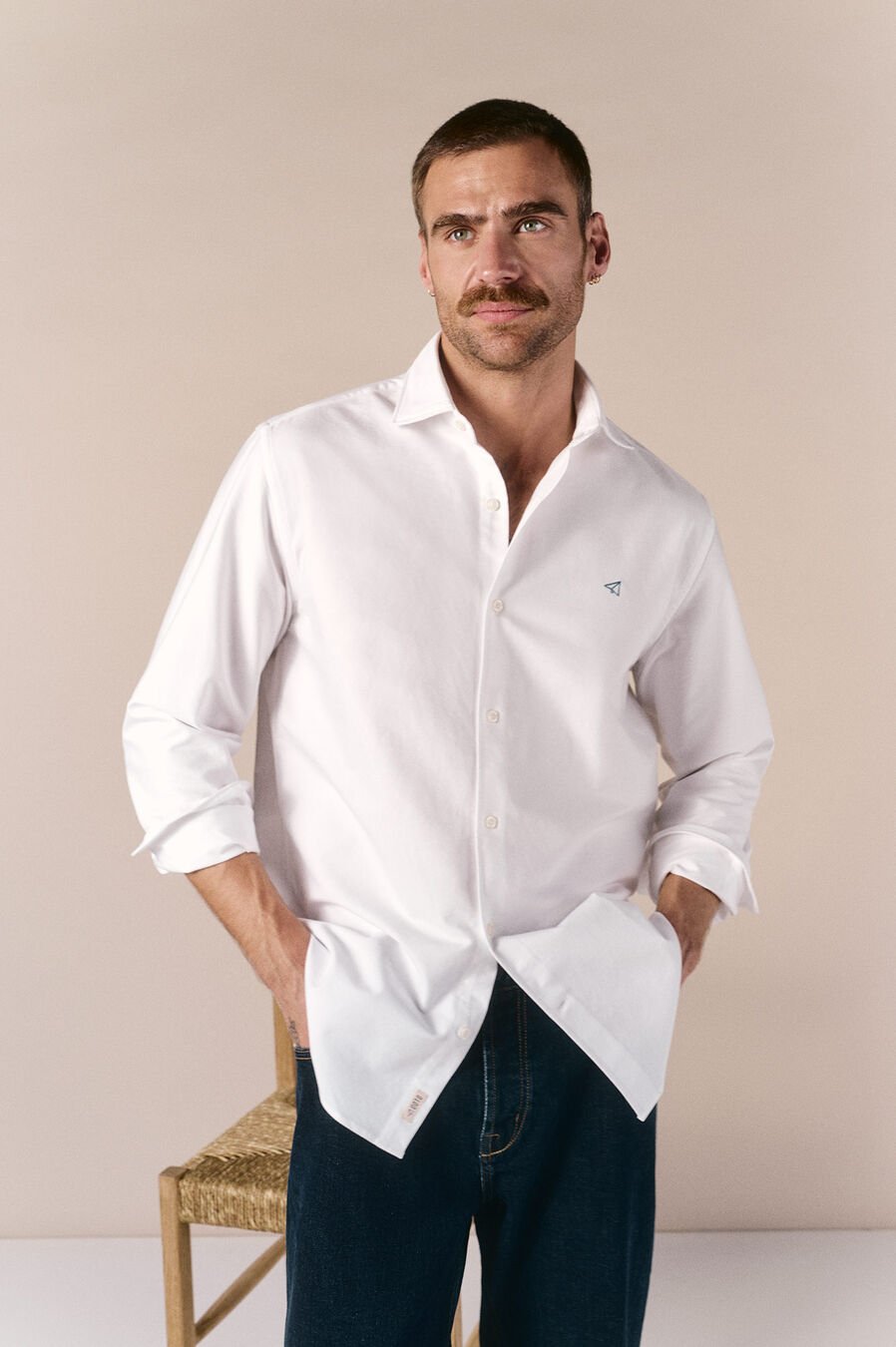 Camisa oxford liso manga larga