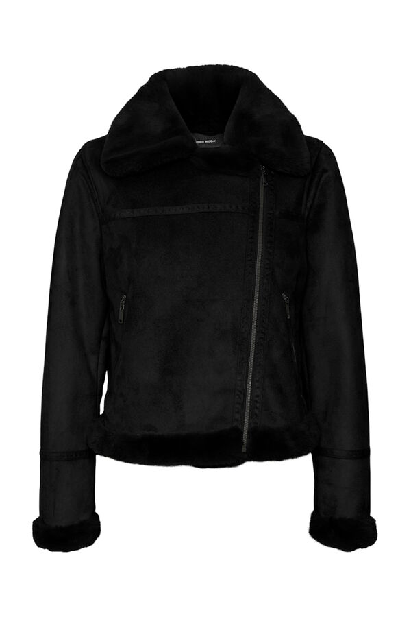 Vero Moda Cazadora de mujer de terciopelo con cremallera Negro