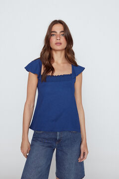 Cortefiel T-shirt folhos Azul