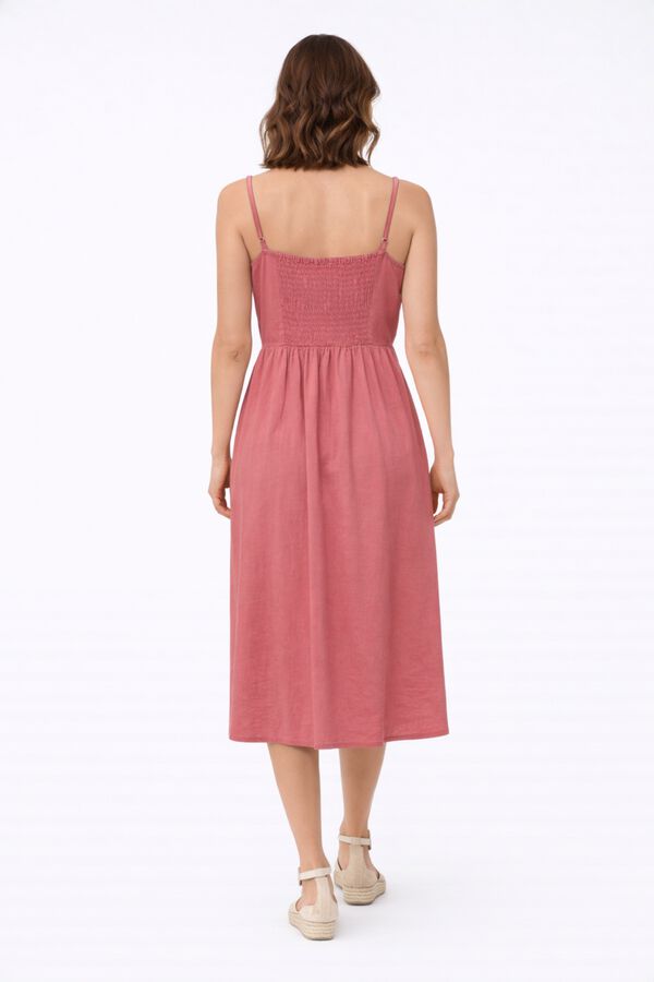 Vila Vestido midi de tirantes de algod&oacute;n y lino Rosa