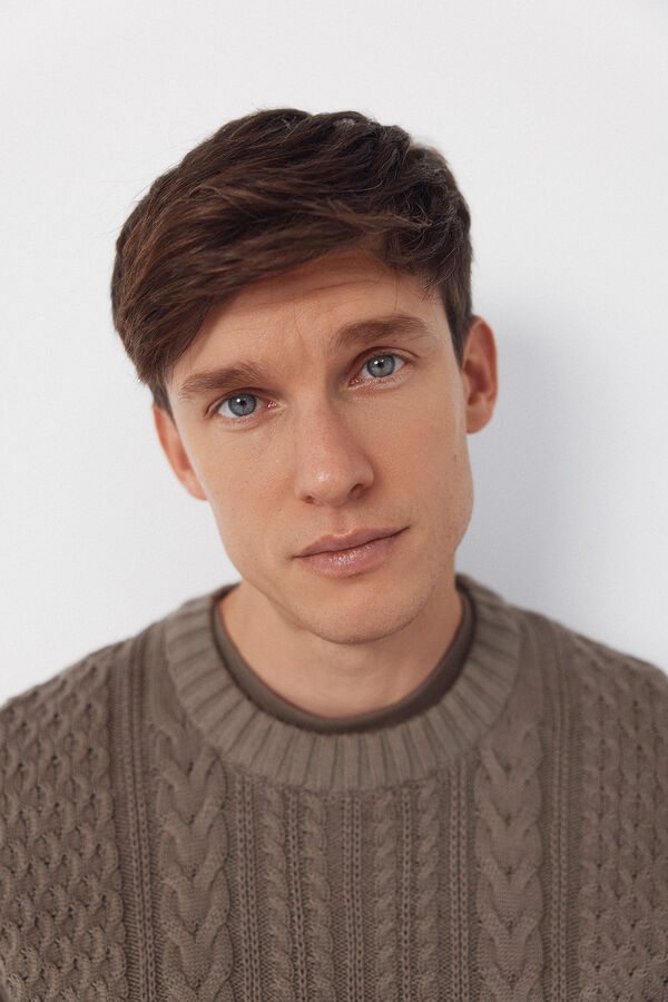 Cortefiel Jersey punto estructura cables cuello redondo Kaki