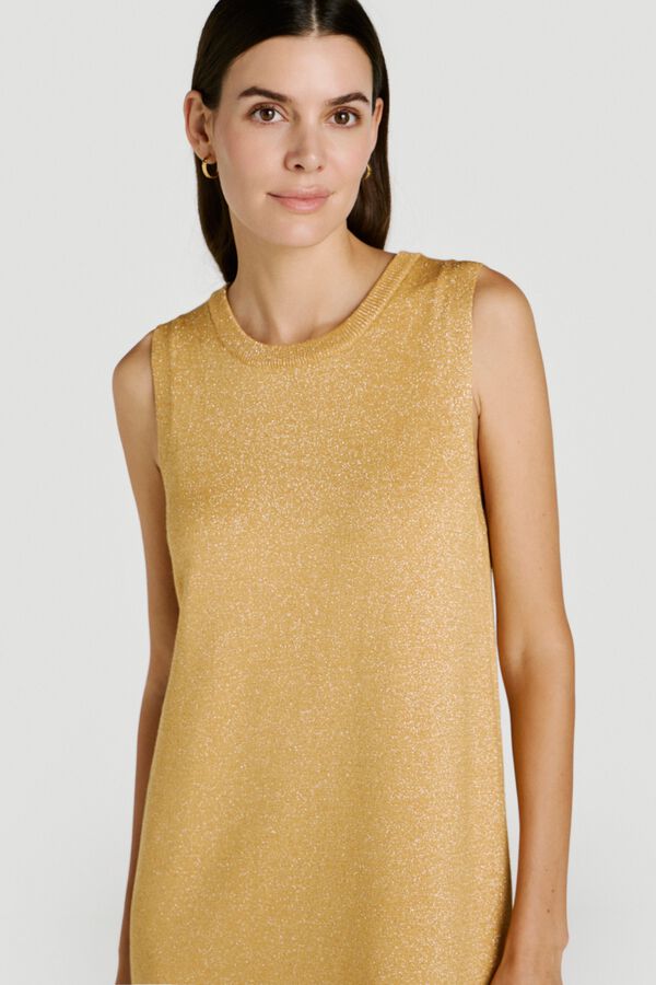 Vila Vestido midi de punto canal&eacute; abotonado Dorado