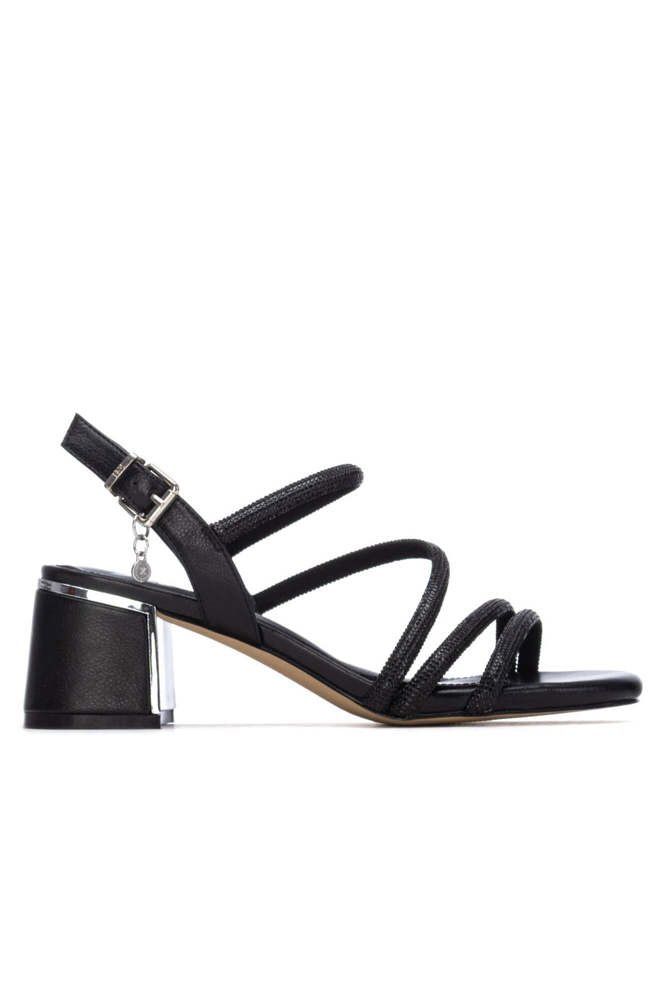 XTI Sand&aacute;lia de tiras com strass metalizada