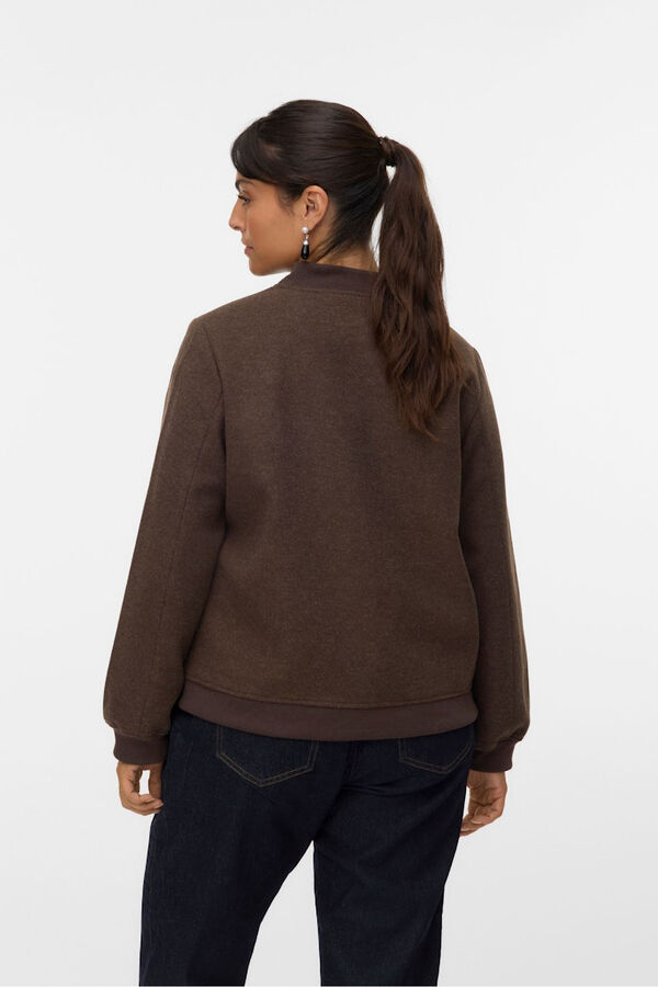 Vero Moda Curve Plus size mandarin collar bomber Dark brown
