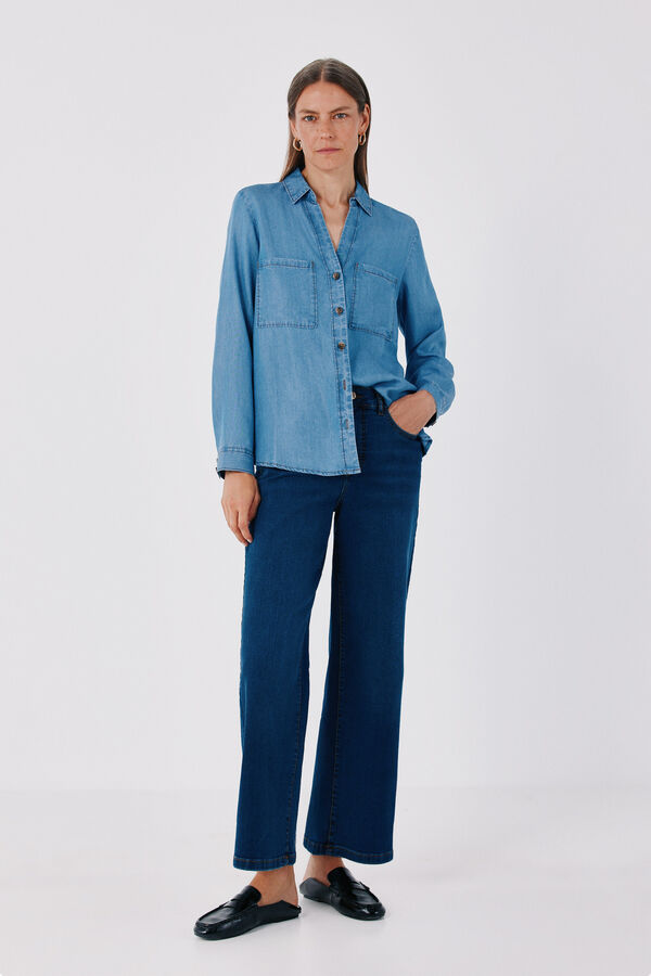 Cortefiel Camisa de ganga Tencel Azul