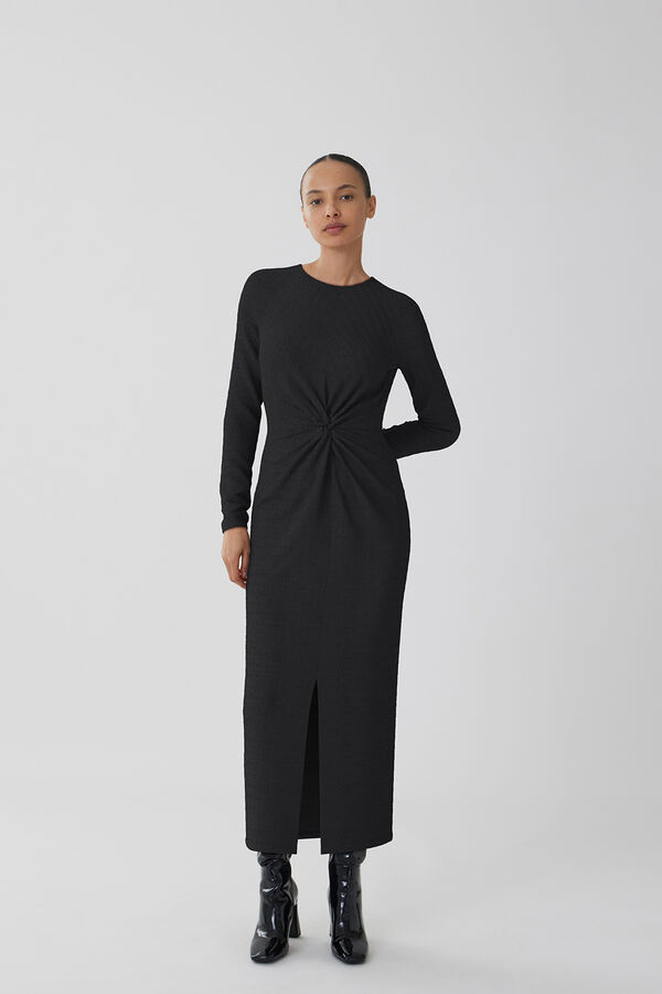 Vila Vestido midi manga larga Negro