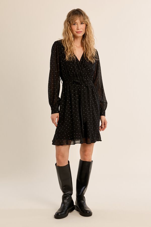 Molly Bracken Vestido curto com la&ccedil;ada e estampado Preto