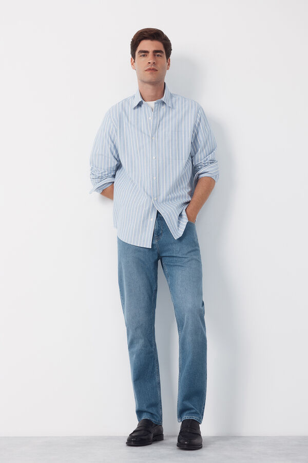 Cortefiel Striped Oxford shirt Blue