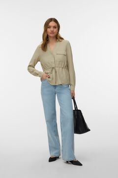 Vero Moda Camisa manga comprida cord&atilde;o ajust&aacute;vel Tostado