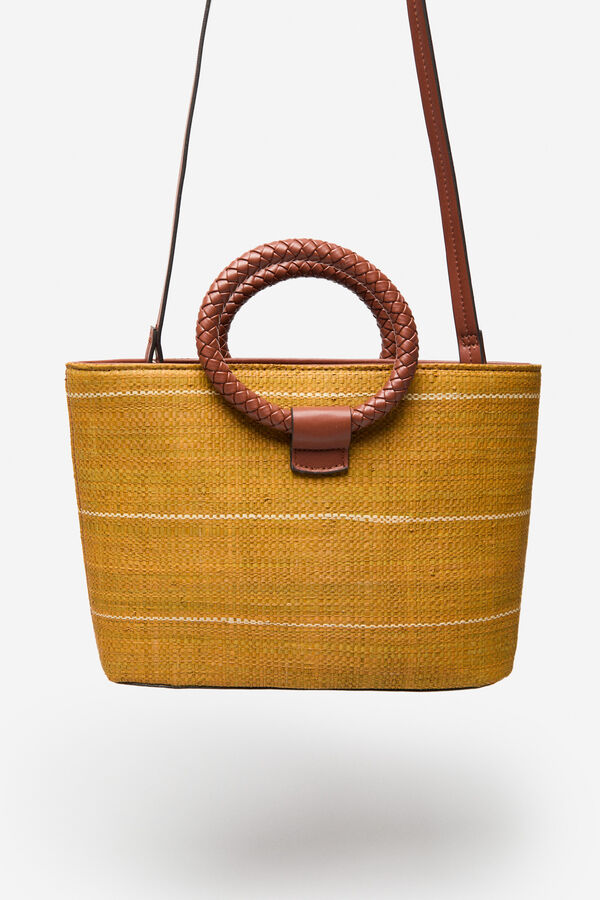 Cortefiel Bolso de mano rafia Amarillo