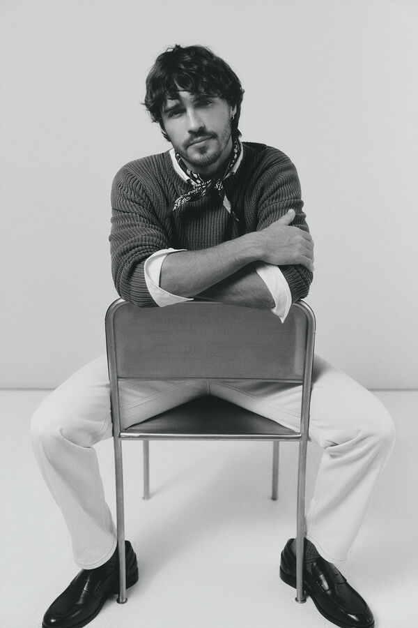 OOTO Jersey cuello redondo punto perlado Kaki