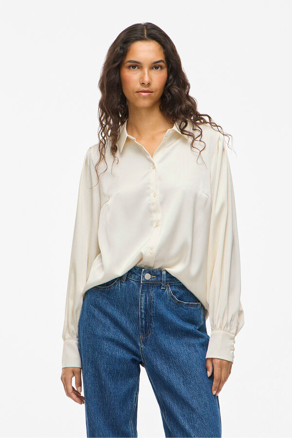 Vila Blusa de cetim de manga manga Branco