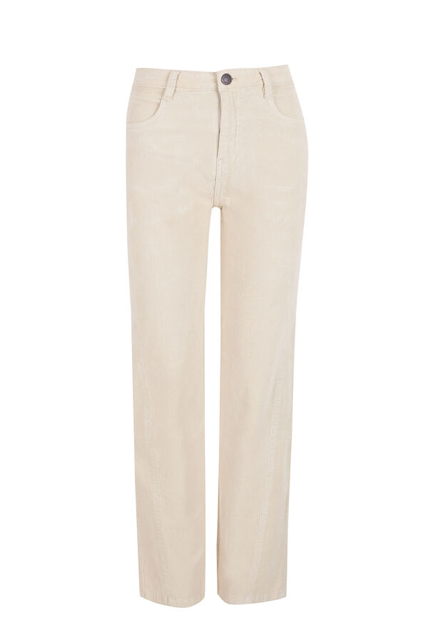 Slowlove Calças de veludo cotelê Ecru