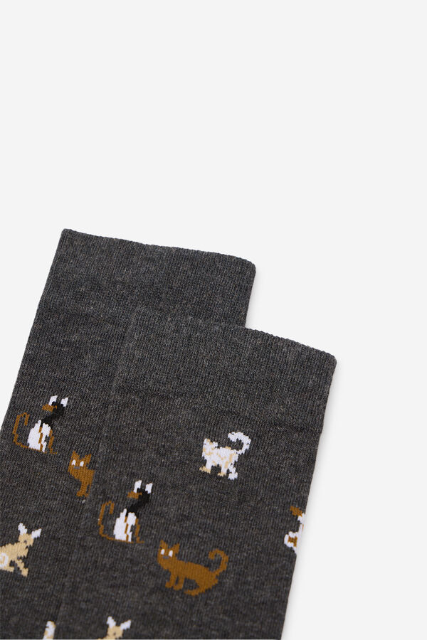 Cortefiel Calcet&iacute;n dibujo gato Gris oscuro