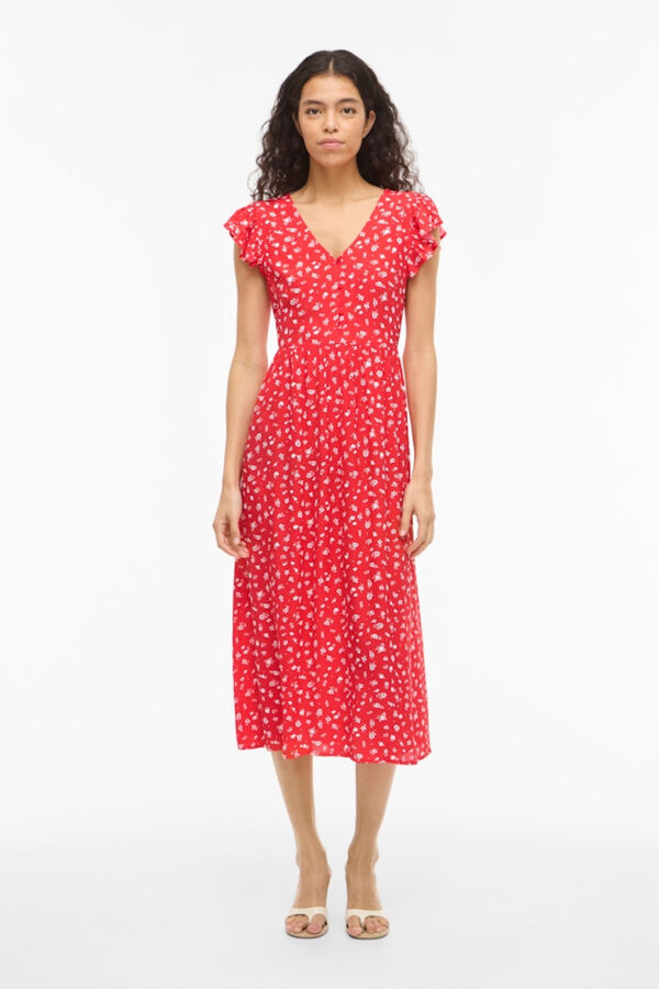 Vila Vestido midi estampado de viscosa Coral