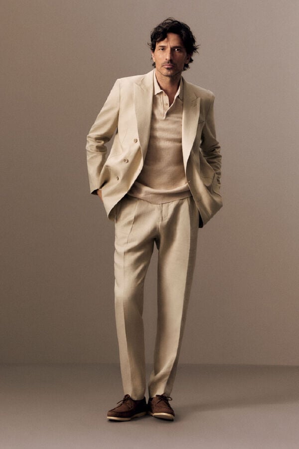 OOTO Americana cruzada mezcla lino Beige