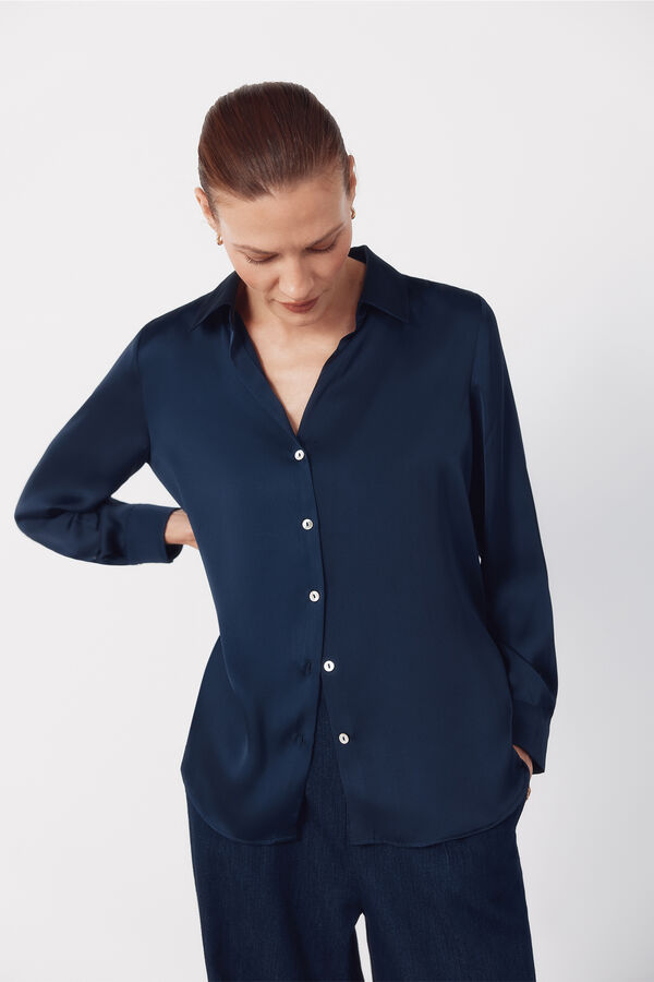 Cortefiel Camisa satinada Azul marino
