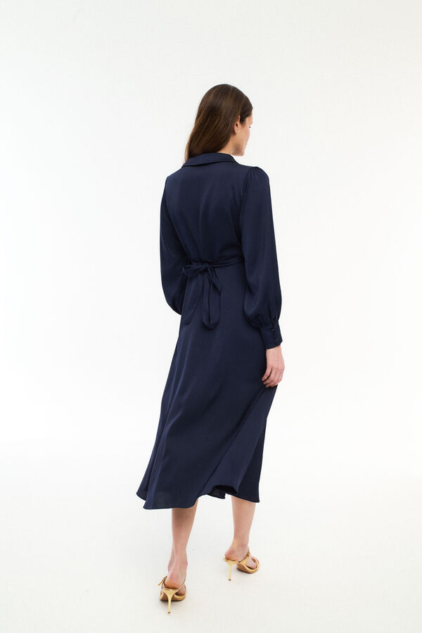 Vila Vestido midi cruzado satinado Azul marino