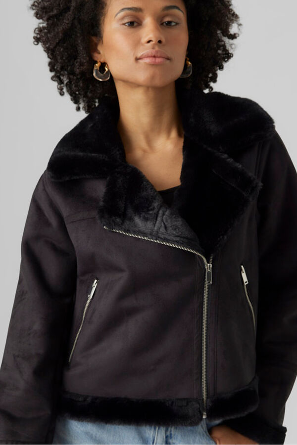 Vero Moda Cazadora de mujer de terciopelo con cremallera Negro