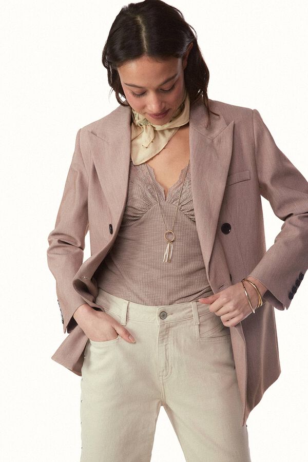 Slowlove Chaqueta americana cruzada Arena