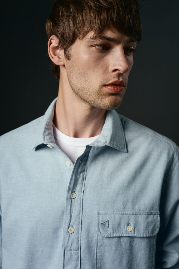 OOTO Polera de algod&oacute;n con lino Blue