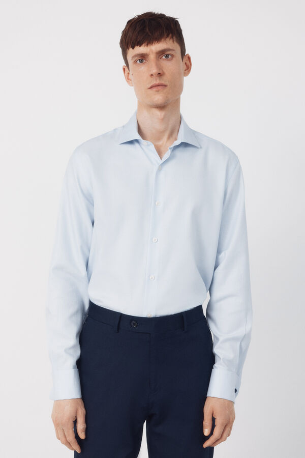 Cortefiel Plain easy-iron dress shirt Blue