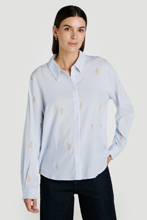 Vila Camisa con bordados de algod&oacute;n y viscosa Azul