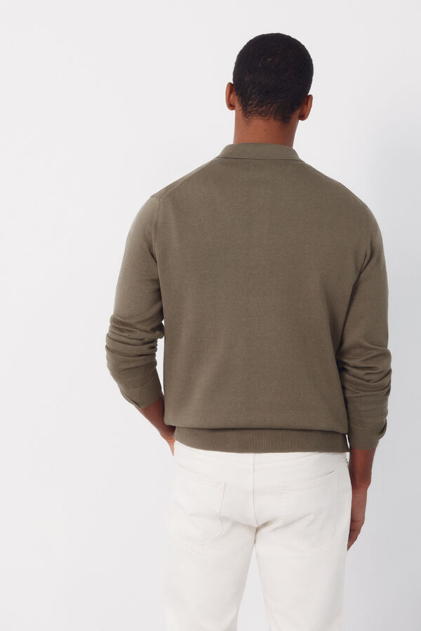 Cortefiel Jersey polo manga larga algod&oacute;n Kaki