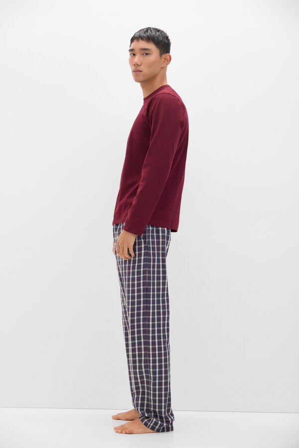 Cortefiel Jersey-knit and cloth pyjama set Maroon