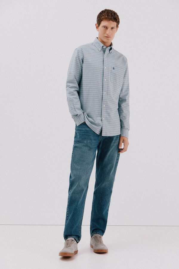 Cortefiel Checked oxford shirt Blue