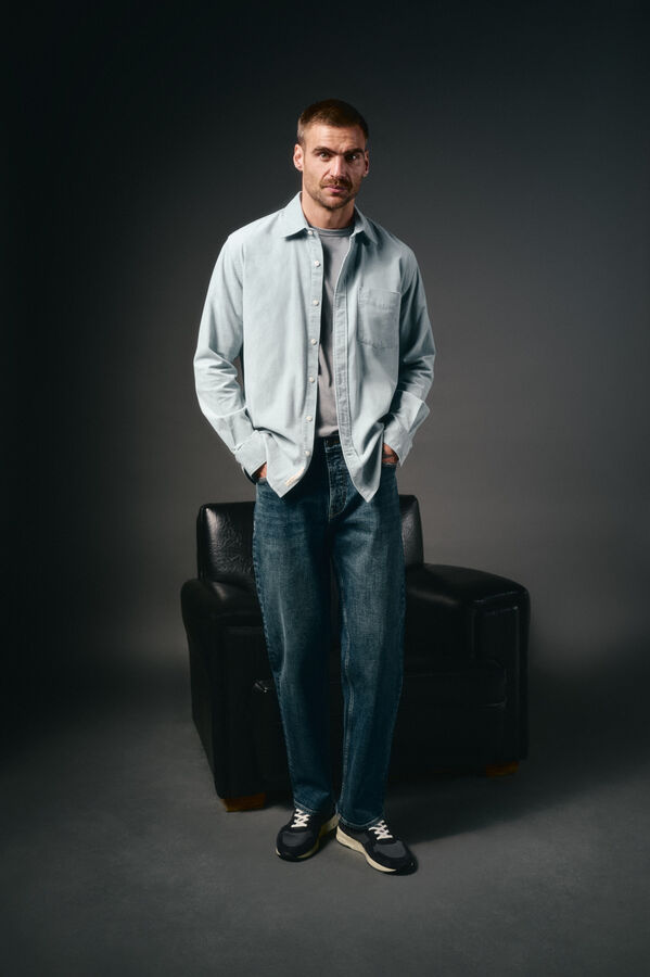 OOTO Camisa micropana lisa Azul