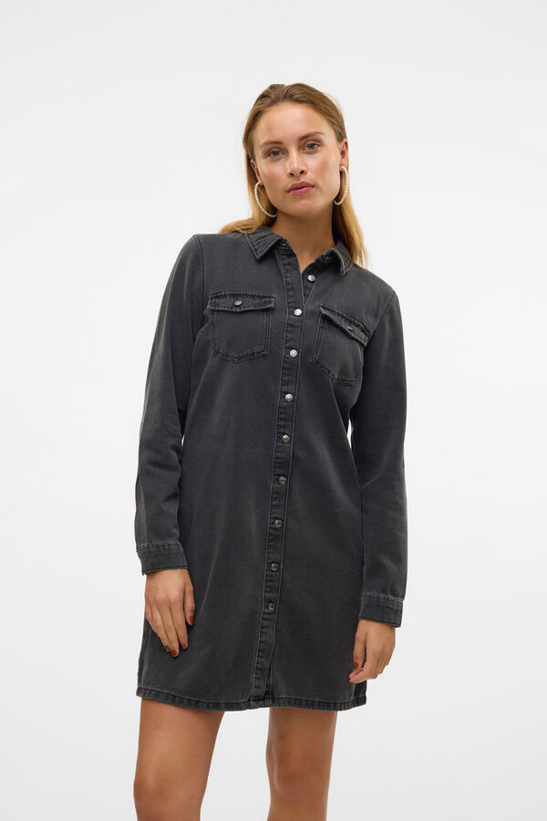 Vero Moda Vestido corto vaquero manga larga Negro