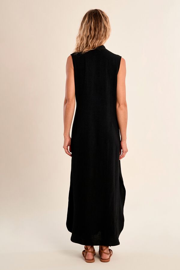Molly Bracken Vestido largo de manga sisa detalle pliegues Black