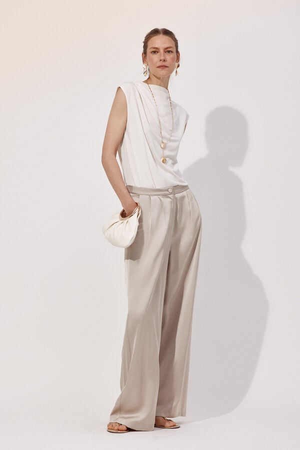 Cortefiel Palazzo trousers with pleats Beige