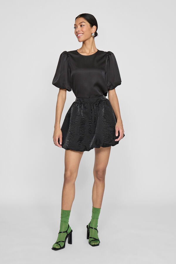Vila Satin-finish puffed sleeve blouse Black